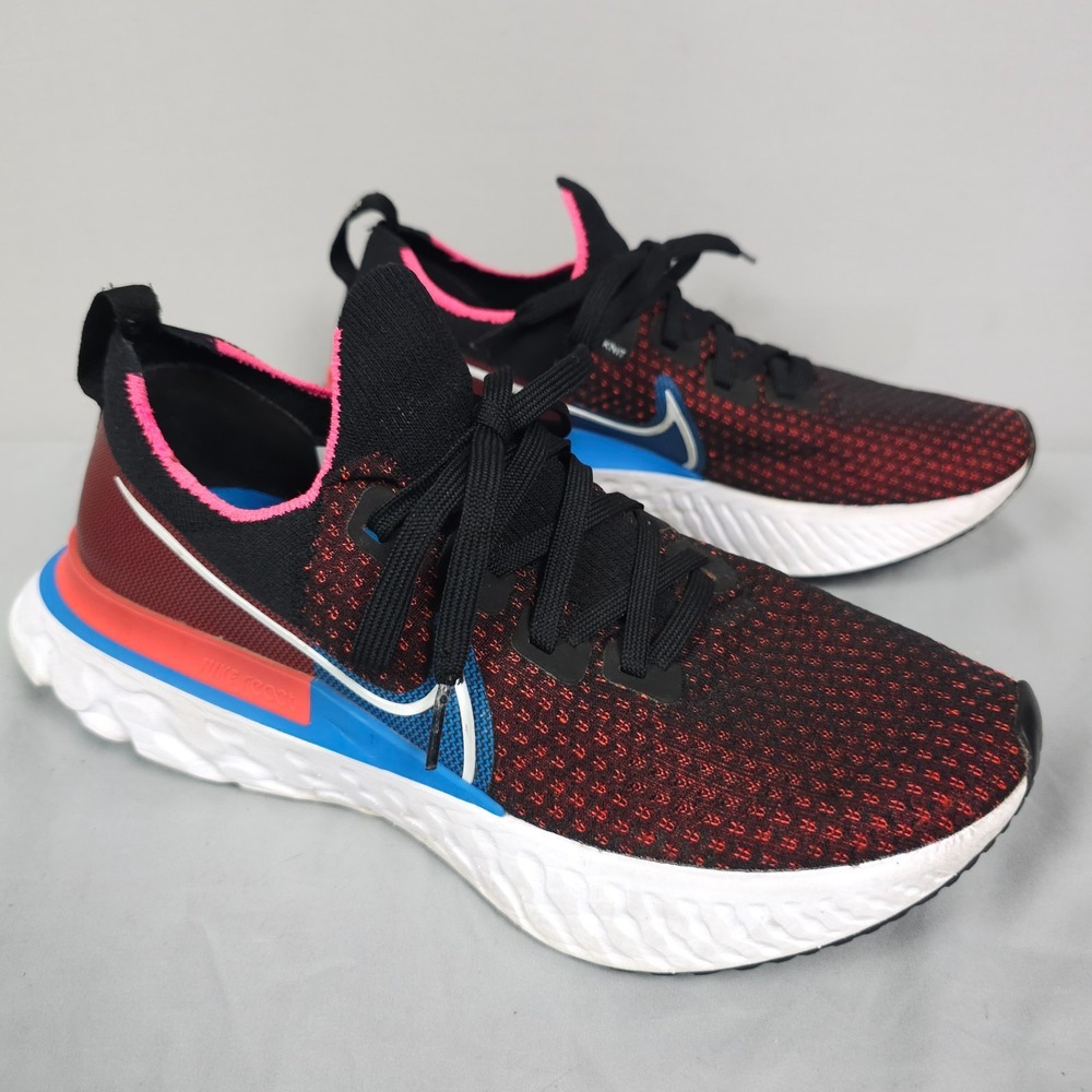 Nike Infinity Run React Flyknit Shoes Men 9 Red Orbit Black Pink Knit Running